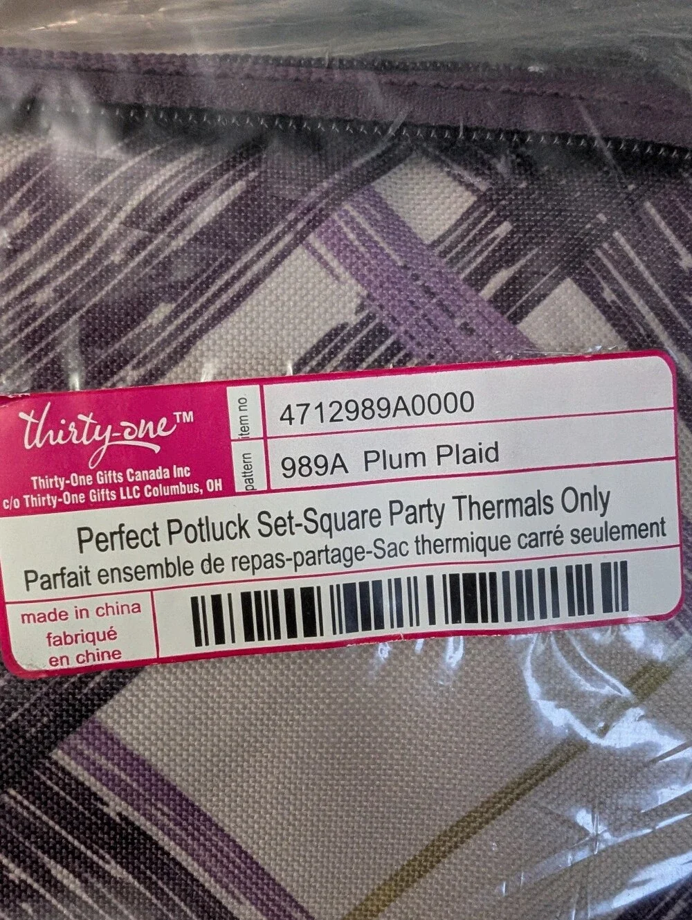 Thirty-One Plum Plaid Perfect Potluck  Set - Square party Thermals